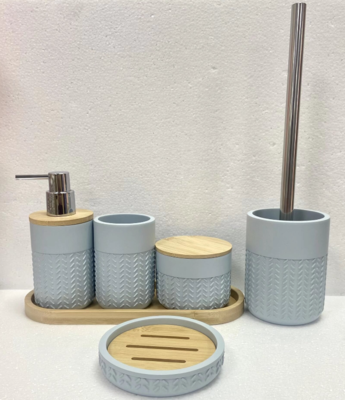 6pcs set polyresin bathroom accessory set light blue