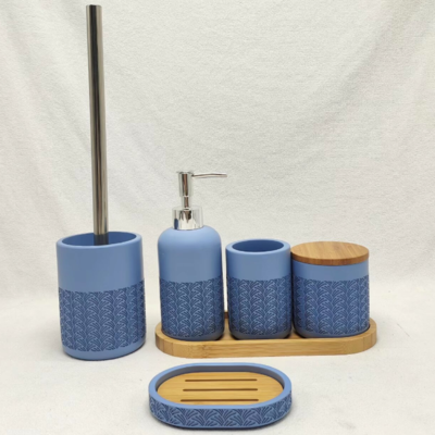 6pcs set polyresin bathroom accessory set blue